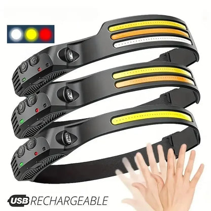 Lampka czołowa LED, ładowalna, 5 trybów, czujnik ruchu