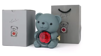 Plastikowe obrotowe pudełko na biżuterię z misiem