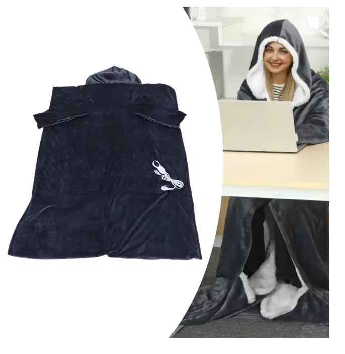 ThermaHood™ – Ogrzewany Koc Premium z Kapturem i Rękawami