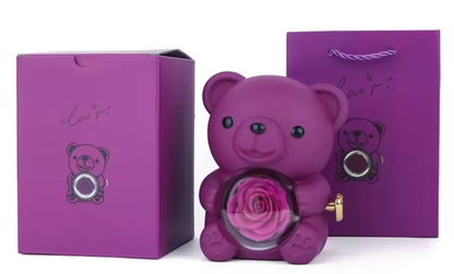 Plastikowe obrotowe pudełko na biżuterię z misiem