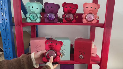 Plastikowe obrotowe pudełko na biżuterię z misiem