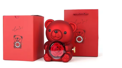 Plastikowe obrotowe pudełko na biżuterię z misiem