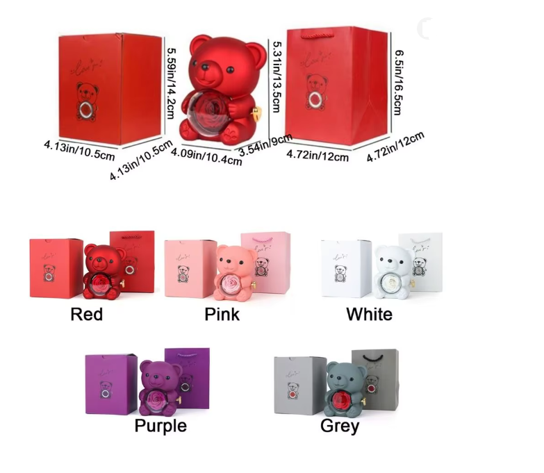 Plastikowe obrotowe pudełko na biżuterię z misiem